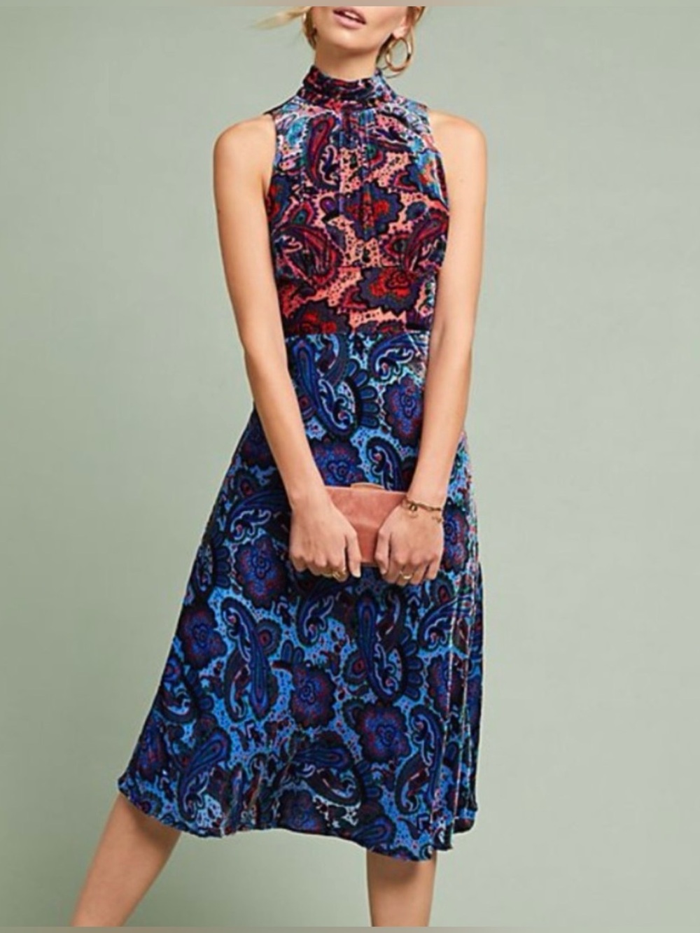 Anthropologie Moulinette Soeurs Rumie Velvet Dress Size 12 Red, Blue, Purple